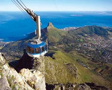 Cable car venturing down Cape Town's Table Mountain